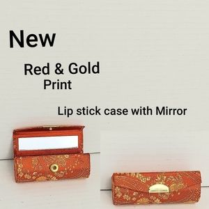 New red & gold  Lipstick Case with mirror